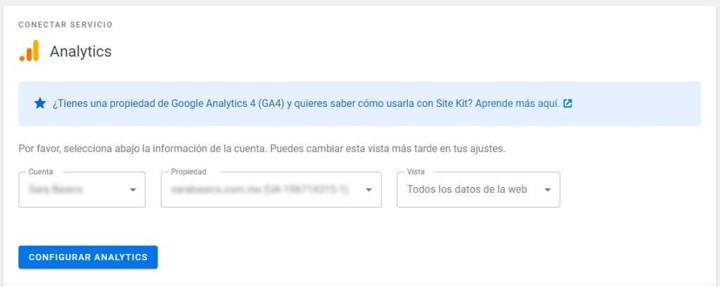 Elegir la cuenta de Google Analytics