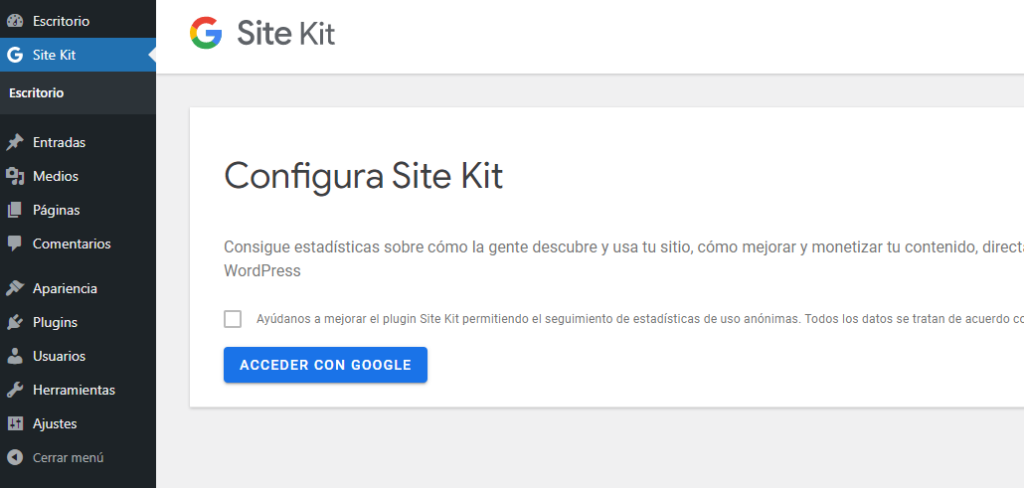 Cómo iniciar sesión en Google Site Kit